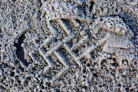 Téléchargez les photos : Une empreinte dans le sol gelé - en image libre de droit