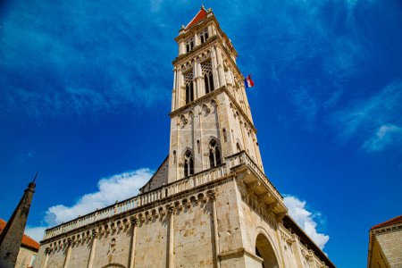 Photo for Trogir church tower and facades with various architectural details - Royalty Free Image