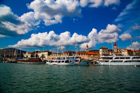 Photo for View of the port with yachts and pleasure boats in medieval town - Royalty Free Image