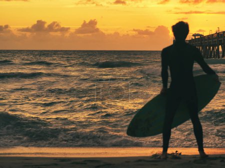 Photo for Sunset sunrise surfer sportsman bridge florida - Royalty Free Image