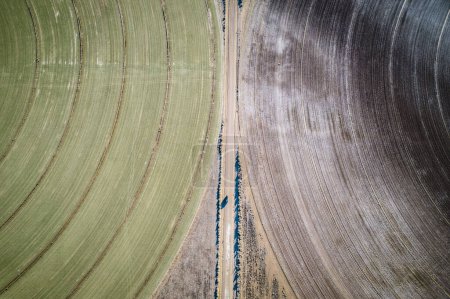 Aerial view of agricultural crop and farmland near Dell City, Texas