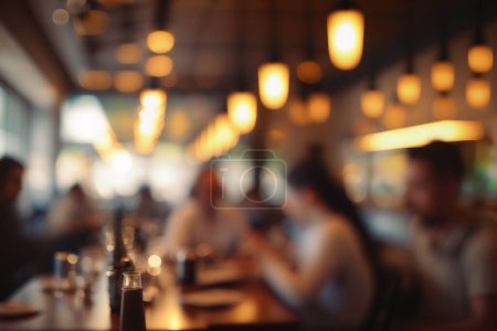 Foto de Desenfoque de la gente en la cafetería, restaurante con fondo bokeh abstracto luz - Imagen libre de derechos