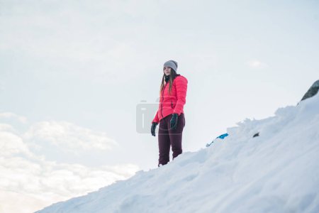 Photo for Women on Steep Mountain in the Winter - Royalty Free Image