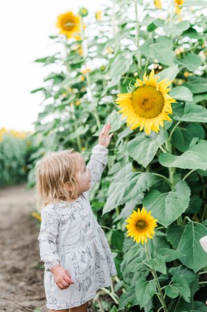 Photo for Kid enjoys sunflower field in Oregon - Royalty Free Image