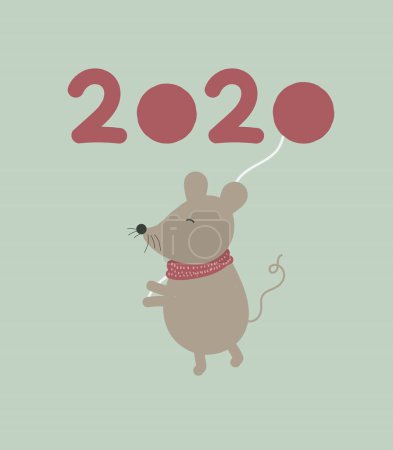 Photo for New year 2020 with christmas rat mouse on green background. - Royalty Free Image