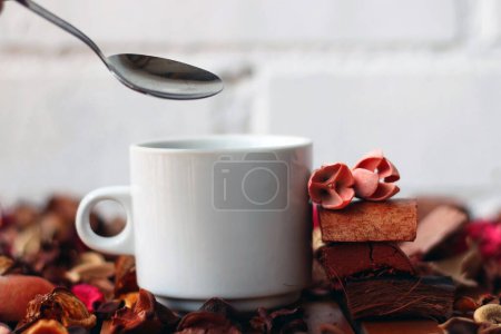 Photo for Coffee cup on an autumnal background. - Royalty Free Image