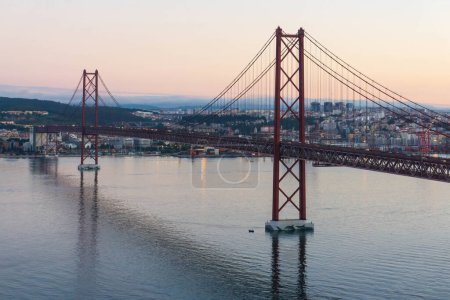 Photo for Red Bridge April 25th in Lisbon early morning - Royalty Free Image