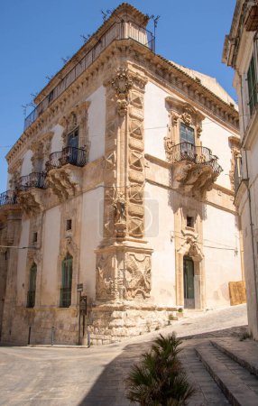 Photo for Baroque style facade of Beneventano palace in Scicli, Ragusa, province,  Sicily, Italy - Royalty Free Image