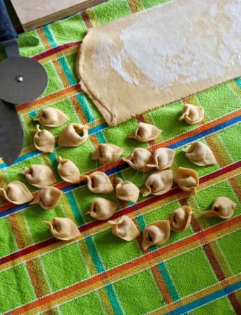 Téléchargez les photos : Tortellini italien fait à la main avec un fond coloré - en image libre de droit
