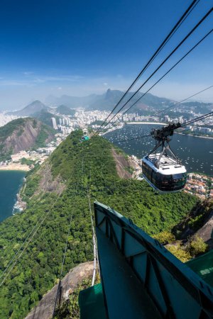 Foto de Hermosa vista desde el teleférico Sugar Loaf a las verdes montañas y edificios de la ciudad, Río de Janeiro, Brasil - Imagen libre de derechos