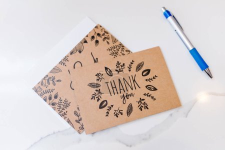 Photo for Brown and black boho thank you cards and pen - Royalty Free Image