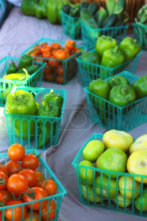 Photo for Baskets of Summer Produce at Farmers Market - Royalty Free Image