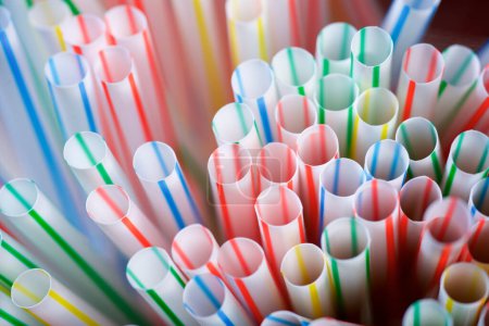 Top view of a group of plastic straws