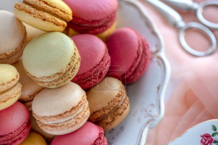 Photo for Selection of French macarons close up over head shot - Royalty Free Image