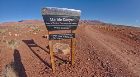 Téléchargez les photos : Un panneau au Marble Canyon Arizona avertissant d'un petit cactus en voie de disparition appelé le Pincushion de Brady. Le nom botanique est Pediocactus bradyi. - en image libre de droit
