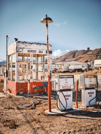 Photo for Abandoned gas station in disrepair in old mining town. - Royalty Free Image