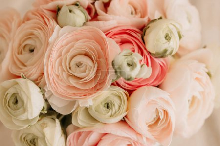 White and pink blossoms bouquet close up