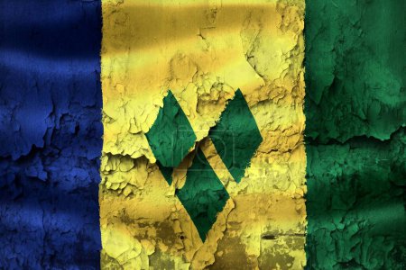 Photo for 3D-Illustration of a Saint Vincent flag  on grunge cracked wall - Royalty Free Image