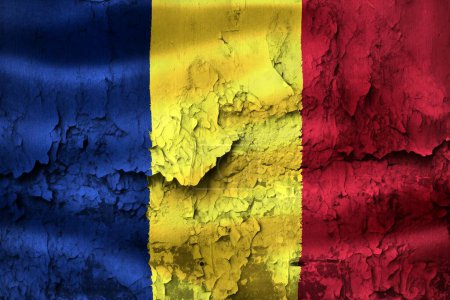 3D-Illustration einer rumänischen Flagge auf einer Grunge-Risswand