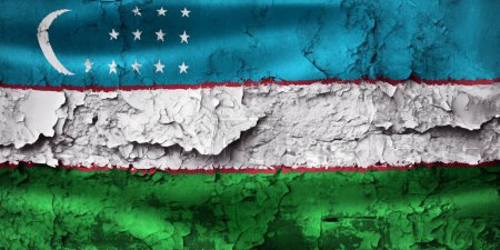 Foto de Ilustración 3D de una bandera de Uzbekistán en la pared agrietada grunge - Imagen libre de derechos