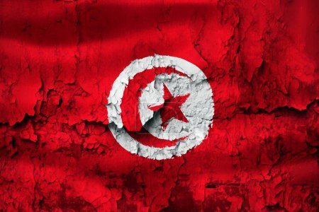 3D-Illustration einer tunesischen Flagge auf einer Grunge-Risswand