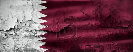 Téléchargez les photos : 3D-Illustration d'un drapeau du Qatar sur un mur fissuré - en image libre de droit