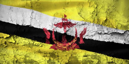 Brunei-Flagge an Grunge-Wand gerissen