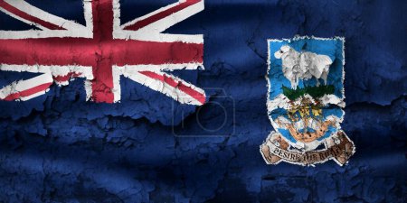 Falklandinseln-Flagge an Grunge-Wand gerissen