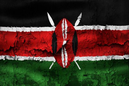 3D-Illustration d'un drapeau du Kenya sur un mur fissuré