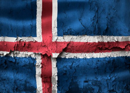 3D-Illustration einer isländischen Flagge auf einer Grunge-Risswand 