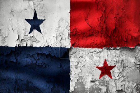 3D-Illustration einer Panama-Flagge auf einer Grunge-Risswand