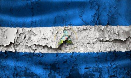 Foto de Ilustración 3D de una bandera de Nicaragua en la pared agrietada grunge - Imagen libre de derechos
