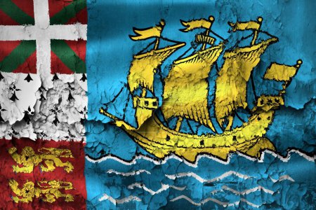 3D-Illustration of a Saint Pierre and Miquelon flag  on grunge cracked wall