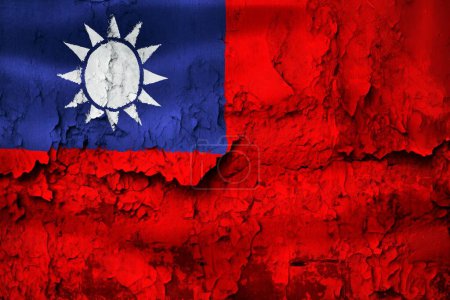 3D-Illustration einer taiwanesischen Flagge auf einer Grunge-Risswand