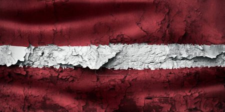 Foto de 3D-Ilustración de una bandera de Letonia en la pared agrietada grunge - Imagen libre de derechos