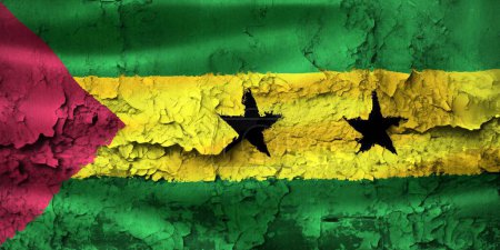 Téléchargez les photos : Illustration 3D d'un drapeau Sao Tomé-et-Principe sur un mur fissuré - en image libre de droit