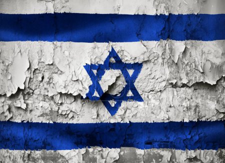 Foto de Ilustración 3D de una bandera de Israel en la pared agrietada grunge - Imagen libre de derechos