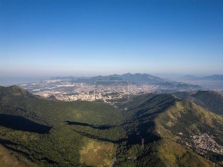 Beautiful aerial view to green rainforest mountains in Tijuca Park