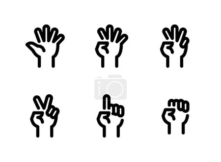 Illustration for Simple Set of Hand Gestures Related Vector Line Icons. Contains Icons as Five Fingers, Four Fingers, Three Fingers and more. - Royalty Free Image
