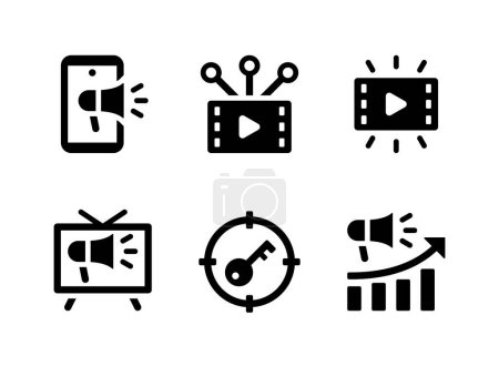 Illustration for Simple Set of Digital Marketing Related Vector Solid Icons. Contains Icons as Mobile Advertising, Viral Video and more. - Royalty Free Image