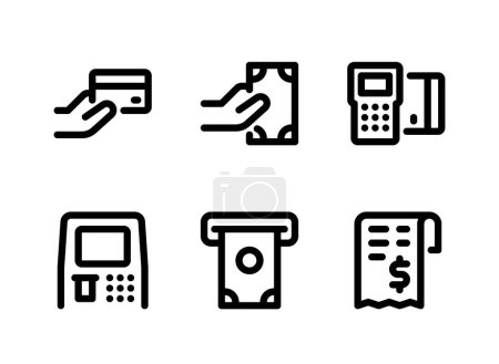 Téléchargez les illustrations : Ensemble simple d'icônes de ligne vectorielle liées au supermarché. Contient des icônes comme carte de paiement, espèces, carte de crédit et plus. - en licence libre de droit