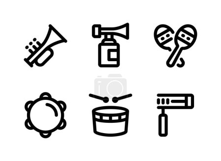 Téléchargez les illustrations : Ensemble simple d'icônes vectorielles liées au festival Mardi Gras. Contient des icônes comme trompette, corne d'air, maracas et plus. - en licence libre de droit