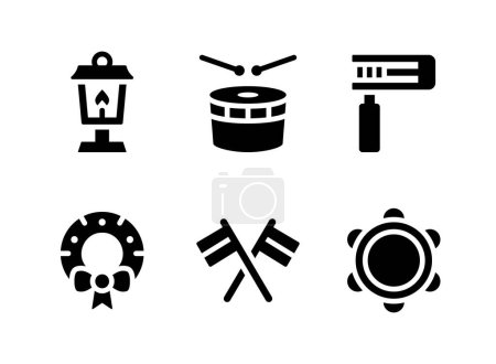 Téléchargez les illustrations : Ensemble simple d'icônes solides vectorielles liées au festival Mardi Gras. Contient des icônes comme lanterne, tambourin, fabricant de bruit et plus. - en licence libre de droit