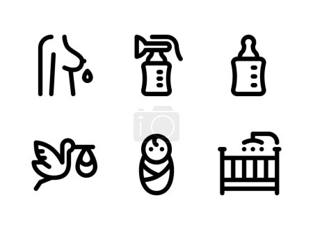 Illustration for Simple Set of Baby Maternity Related Vector Line Icons. Contains Icons as Breast Milk, Lactation, Feeding Bottle more. - Royalty Free Image