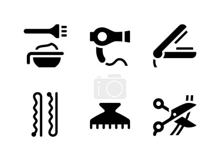 Illustration for Simple Set of Barbershop Related Vector Solid Icons. Contains Icons as Hair Dye, Hair Dryer, Flat Iron and more. - Royalty Free Image