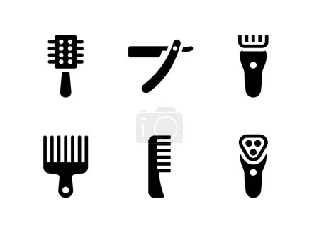 Illustration for Simple Set of Barbershop Related Vector Solid Icons. Contains Icons as Hair Brushes, Straight Razor, Hair Clipper and more. - Royalty Free Image