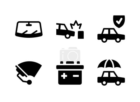 Téléchargez les illustrations : Ensemble simple d'icônes solides vectorielles connexes de service de voiture. Contient des icônes comme pare-brise, incident, assurance et plus. - en licence libre de droit