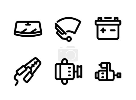 Téléchargez les illustrations : Ensemble simple d'icônes de ligne vectorielle liées au service de voiture. Contient des icônes comme pare-brise, essuie-glaces, batterie et plus. - en licence libre de droit