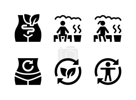 Illustration for Simple Set of Healthy Living Related Vector Solid Icons. Contains Icons as Dietary Fiber, Sauna, Metabolism and more. - Royalty Free Image