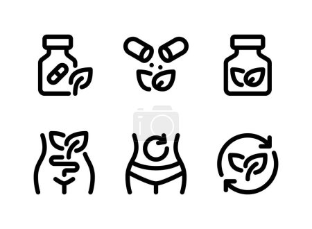 Illustration for Simple Set of Healthy Living Related Vector Line Icons. Contains Icons as Natural Supplement, Dietary Fiber, Body Detox and more. - Royalty Free Image